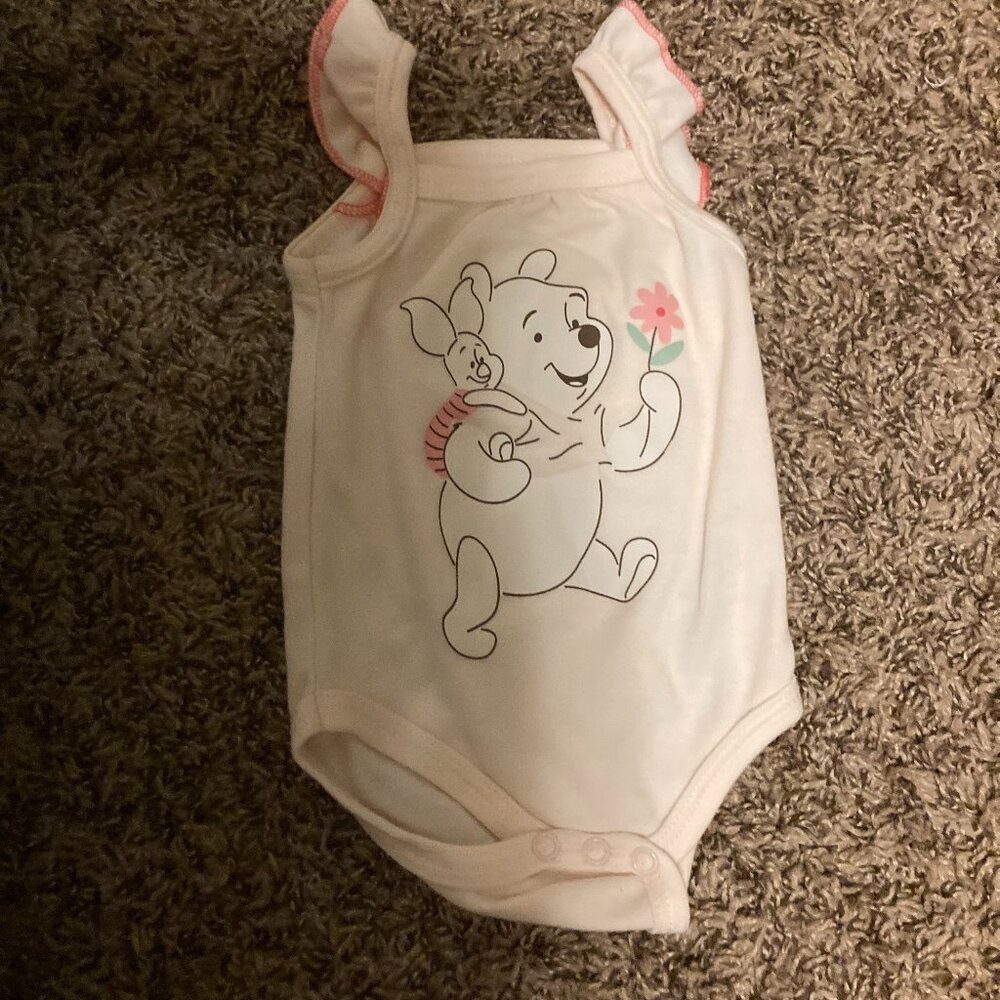Disney Baby Winnie The Pooh Bodysuit 3-6 Months Pooh Piglet Graphic Pink Ruffles